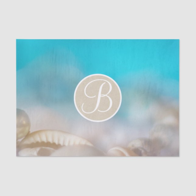Blue Beach Muscheln Eleganter Monogram Letter Init Seidenpapier (Vorderseite)