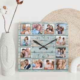 Blue Beach Nautic Driftwood Quadratische Wanduhr