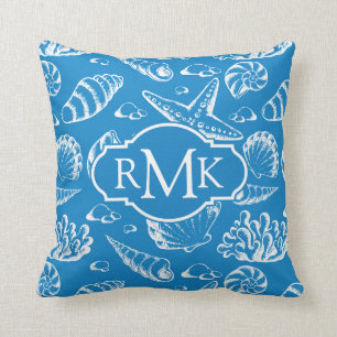 Blue Beach Pattern   Monogramm Kissen