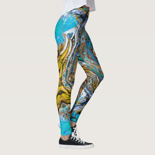 Blue Beach, River Water und Stone abstrakte Kunst Leggings (Rechts)