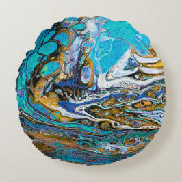 Blue Beach, River Water und Stone abstrakte Kunst Rundes Kissen