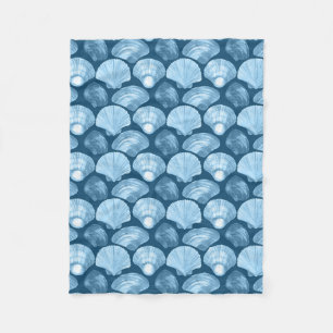 Blue Beach Seashell Pattern Fleecedecke