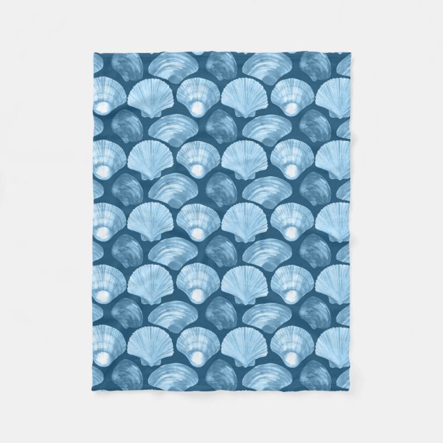 Blue Beach Seashell Pattern Fleecedecke (Vorderseite)