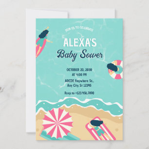 Blue Beach Sommer Party Surfen Babydusche Einladung