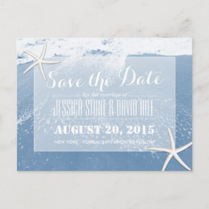 Blue Beach & Starfish Save the Date Ankündigungspostkarte