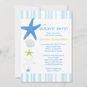 Blue Beach Starfish Striped Baby Baby Babydusche Einladung