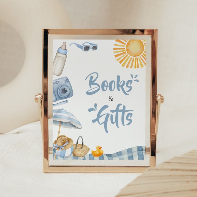 Blue Beach Summer Baby Duschbücher und Geschenke Poster (Boy Splish Splash Baby Shower Books and Gifts Sign)