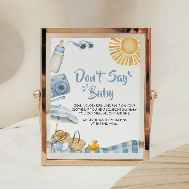 Blue Beach Summer Baby Dusche Say Baby nicht Poster (Boy Splish Splash Baby Shower Don't Say Baby Sign)