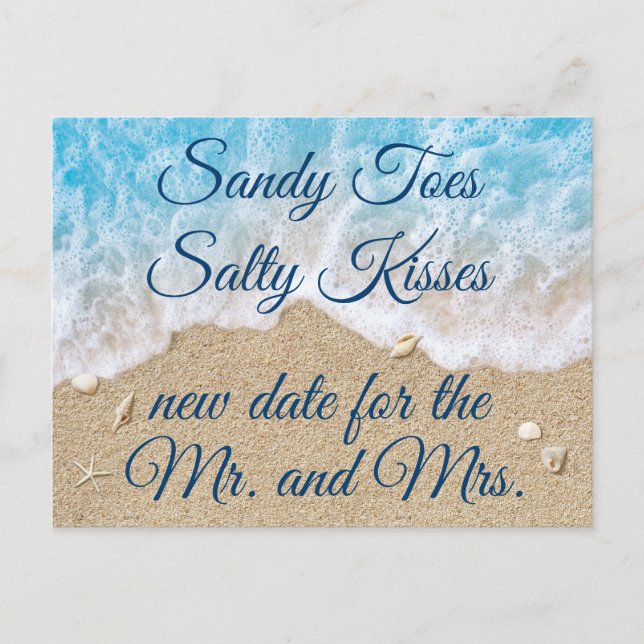 Blue Beach Waves ändern das Datum Ankündigungspostkarte (Vorderseite)