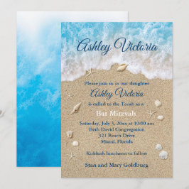 Blue Beach Waves Bat Mitzvah Einladung