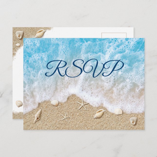 Blue Beach Waves Bat Mitzvah UAWG Postcard Einladungspostkarte (Vorne/Hinten)
