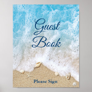 Blue Beach Waves Gästebuchposter Poster