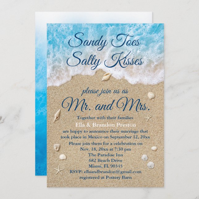 Blue Beach Waves Post Wedding Reception Card Einladung (Vorne/Hinten)