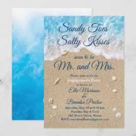 Blue Beach Waves Sandy Toes Engagement Party Einladung
