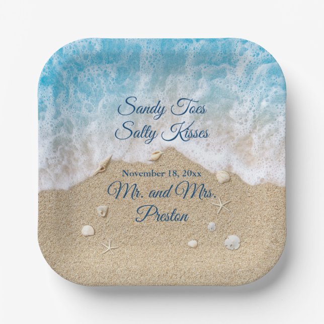 Blue Beach Waves Sandy Toes Square Papierplatte Pappteller (Vorderseite)