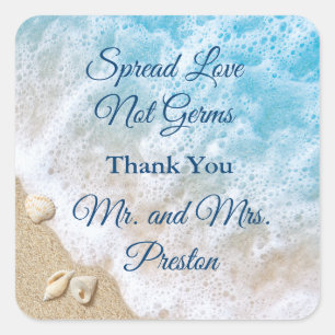 Blue Beach Waves Spread Liebe Hand Sanitizer Quadratischer Aufkleber