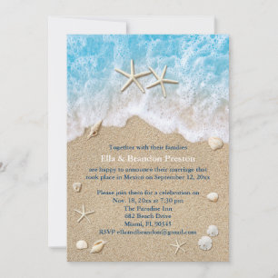 Blue Beach Waves & Starfish Post Wedding Einladung