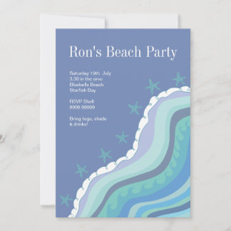 Blue Beach Waves Starfish Summer Party Einladung