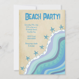 Blue Beach Waves Starfish Summer Party Einladung