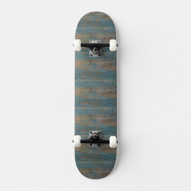 Blue Beach Wood Texture Skateboard (Vorderseite)