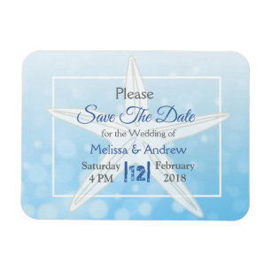 Blue Beachy Starfish Wedding Save the Date Magnet