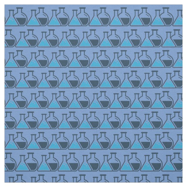 Blue Beakers Chemistry Science Tiled Design Fabric Stoff (Muster)