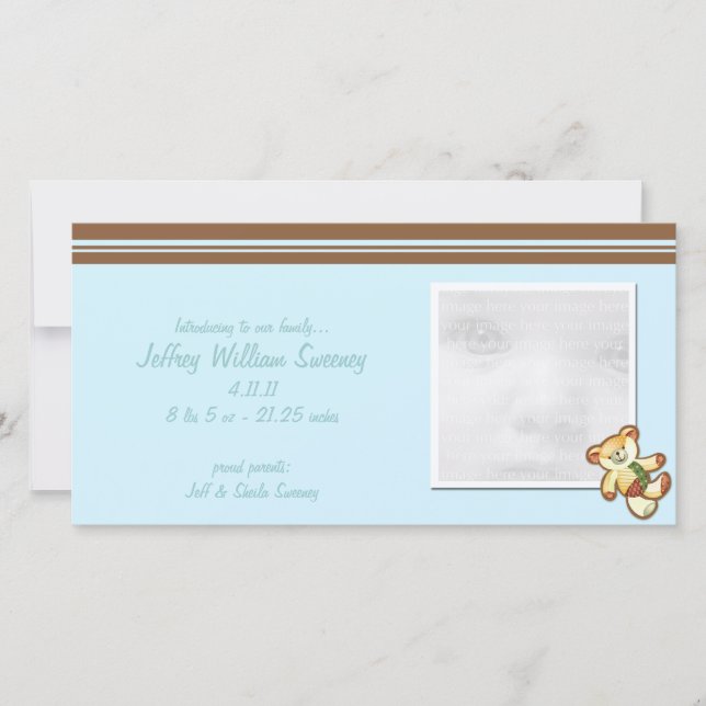 Blue Bear Baby Announction Foto Cards Ankündigung (Vorderseite)