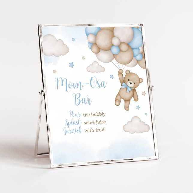 Blue Bear Baby Dusche Mama Osa Bar Poster (Blue Bear Baby Shower Mom Osa Bar Sign)