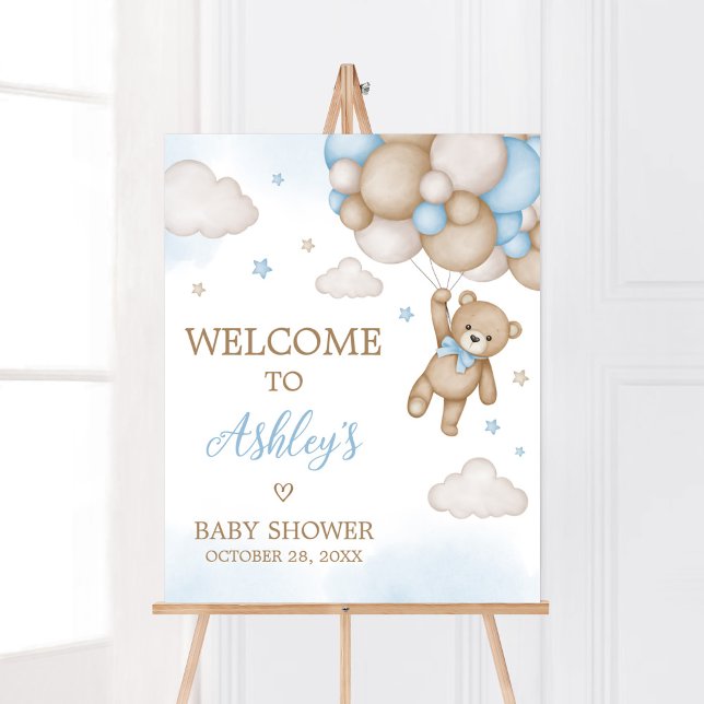 Blue Bear Baby Dusche Willkommen Poster (Blue Bear Baby Shower Welcome Sign)