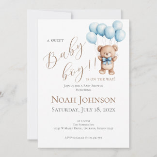 Blue Bear Baby Shower Boy invitation Einladung