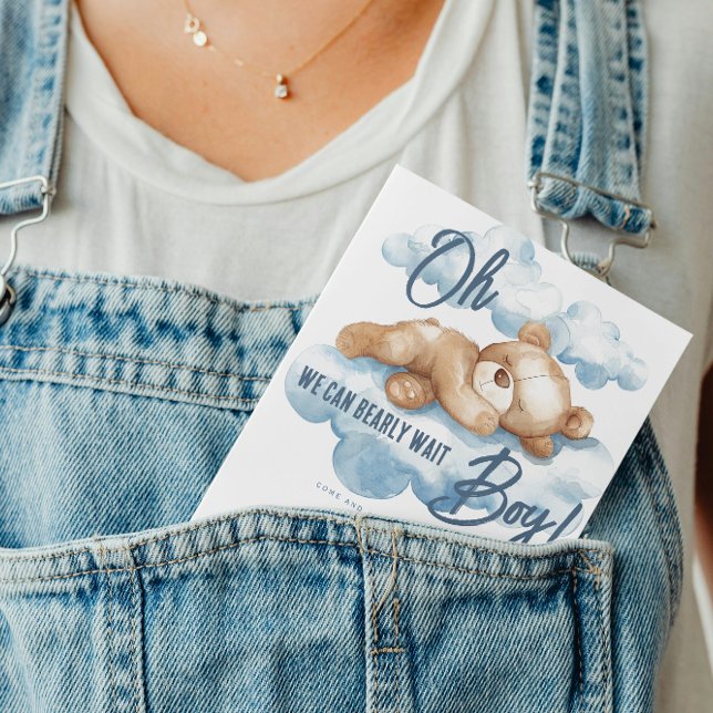 Blue Bear Baby Shower Boy Watercolor Teddy Cloud Einladung (Von Creator hochgeladen)