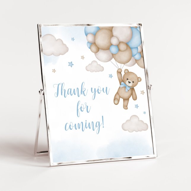 Blue Bear Baby Shower Vielen Dank für Ihr Kommen Poster (Blue Bear Baby Shower Thank you for Coming Sign)
