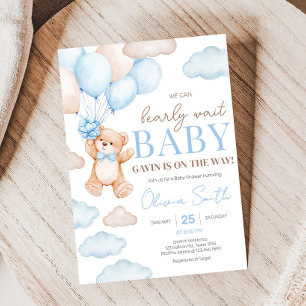 Blue Bear Balloon Baby Dusche Einladung
