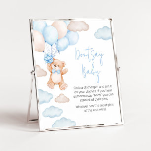 Blue Bear Balloon Baby Dusche Say Baby nicht Poster