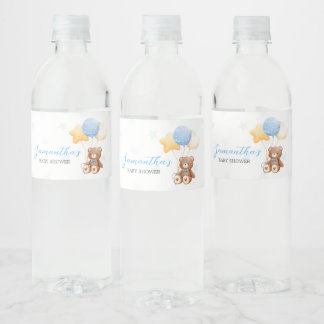 Blue Bear Balloon Baby Dusche Wasserflaschenetikett