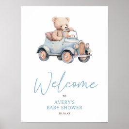 Blue Bear Balloon Baby Dusche Willkommenspender Poster