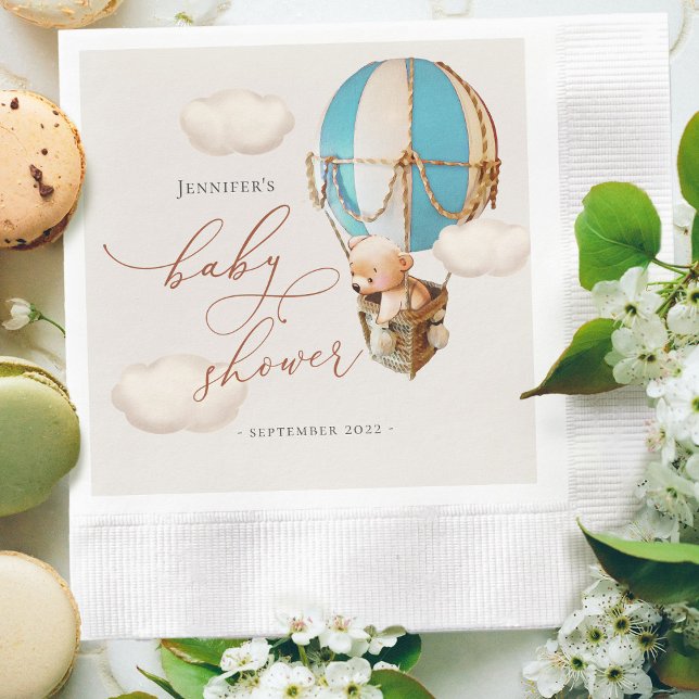 Blue Bear Balloon Baby Shower Boy Paper Napkins Serviette (Von Creator hochgeladen)