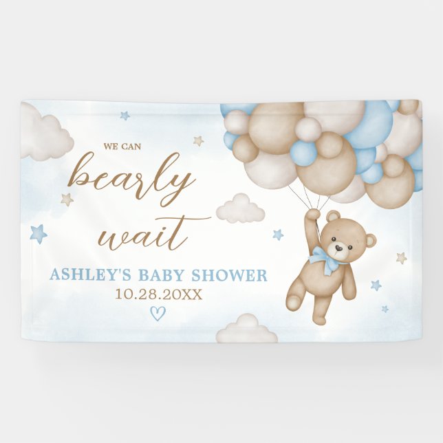 Blue Bear Balloons Baby Dusche Banner (Horizontal)