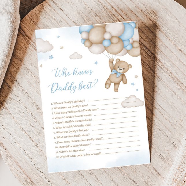 Blue Bear Balloons Baby Dusche, die das beste Spie (Blue Bear Baby Shower Who knows Daddy Best Game )