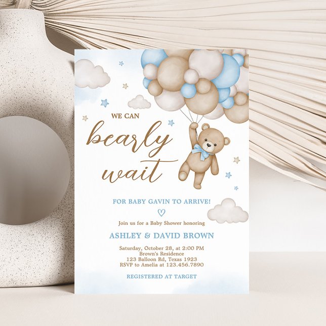 Blue Bear Balloons Baby Dusche Einladung ( Blue Bear Baby Shower Invitation)