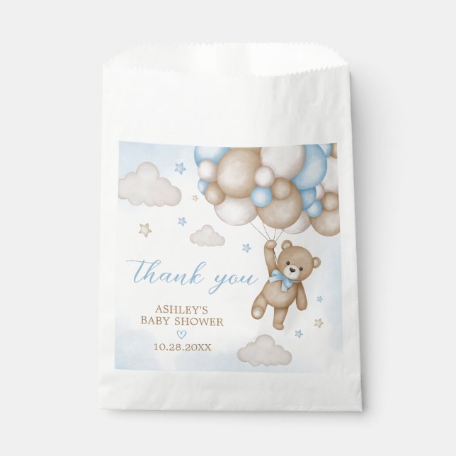 Blue Bear Balloons Baby Dusche Geschenktütchen (Vorderseite)