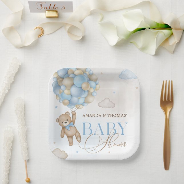 Blue Bear Balloons Baby Dusche Pappteller (Hochzeit)