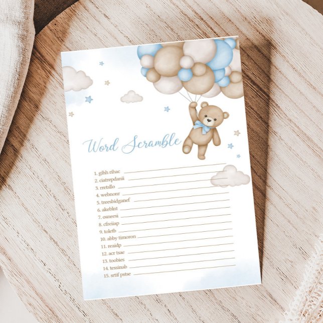 Blue Bear Balloons Baby Showroom Word Scramble Spi (Blue Bear Baby Shower Word Scramble Game)