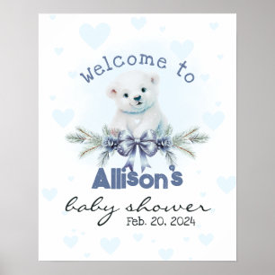 Blue Bear Cub Niedlich Baby Dusche Begrüßungszeich Poster