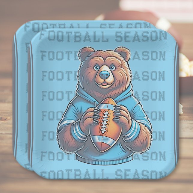 Blue Bear Custom Football Paper Teller (Blue Custom Football Paper Plates)