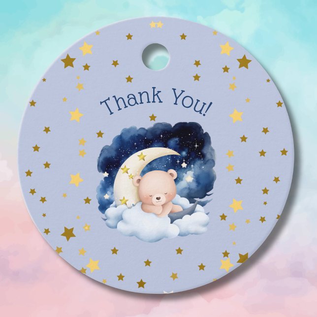 Blue Bear Gold Stars Moon Baby Dusche Vielen Dank Geschenkanhänger (Von Creator hochgeladen)