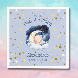 Blue Bear Gold Stars über der Mond Baby Dusche Serviette