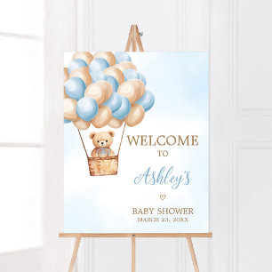 Blue Bear Hot Air Ballon Babydusche Willkommen Poster