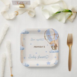 Blue Bear Hot Air Balloons Babydusche Rustikal Pappteller