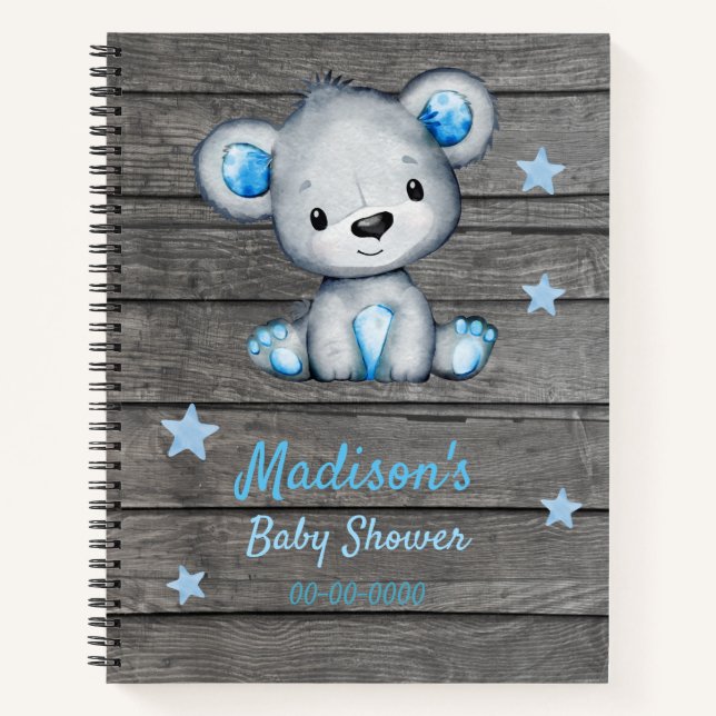 Blue Bear Hues Book Baby Dusche Rustikal Notizbuch (Vorderseite)